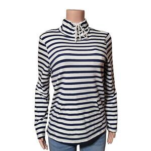 St John bay long sleeve turtle neck drawstring stripe shirt S
